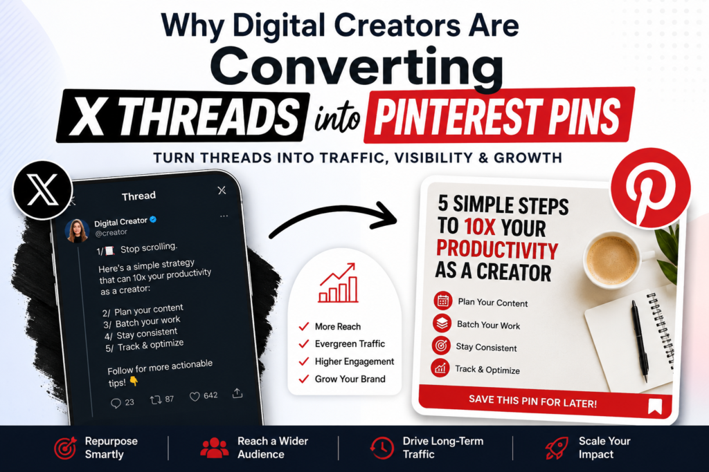 Converting X threads into Pinterest pins to increase traffic, engagement, and content visibility.